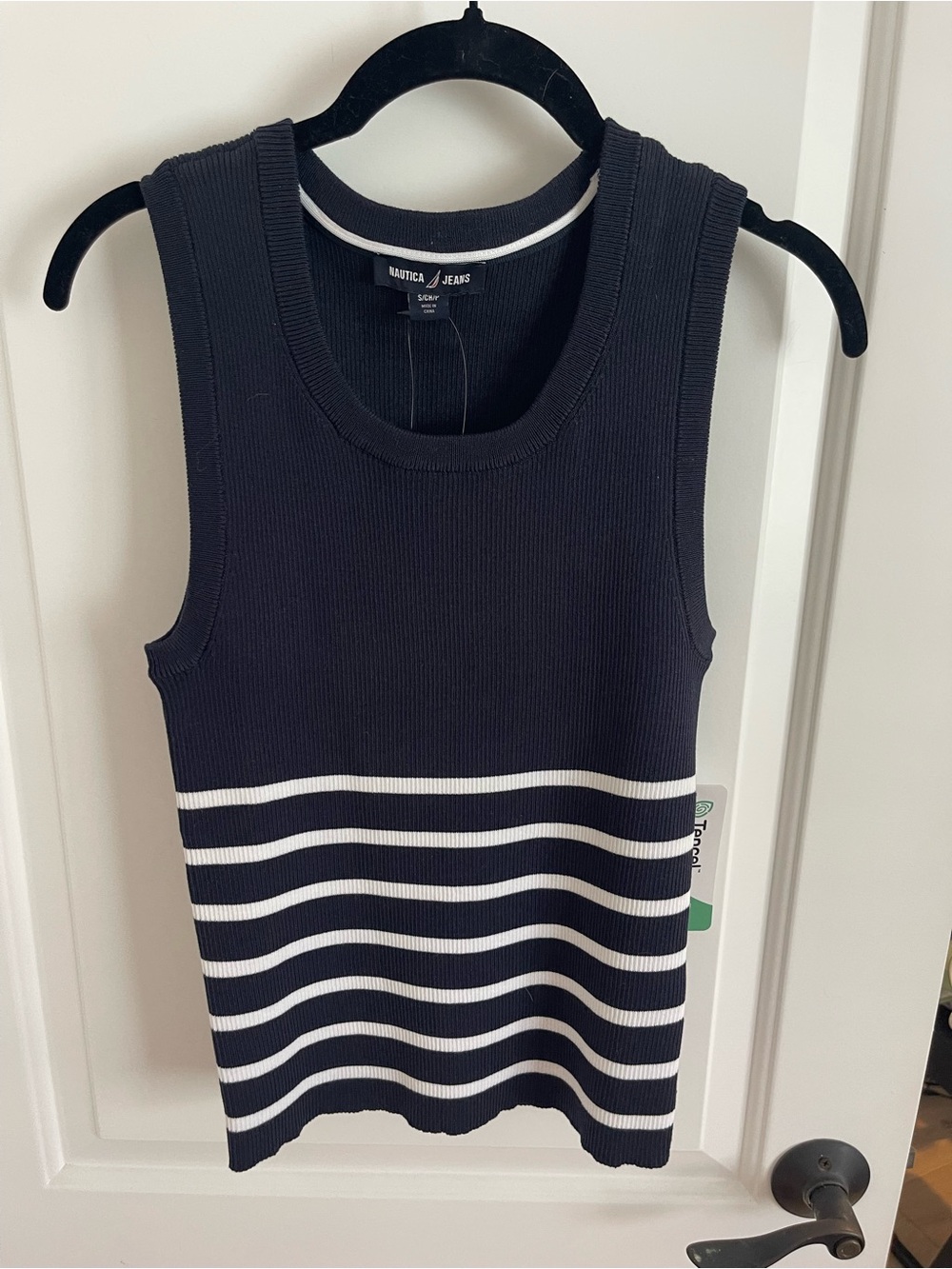 Nautica Navy and White Striped Ribbed Tank Top